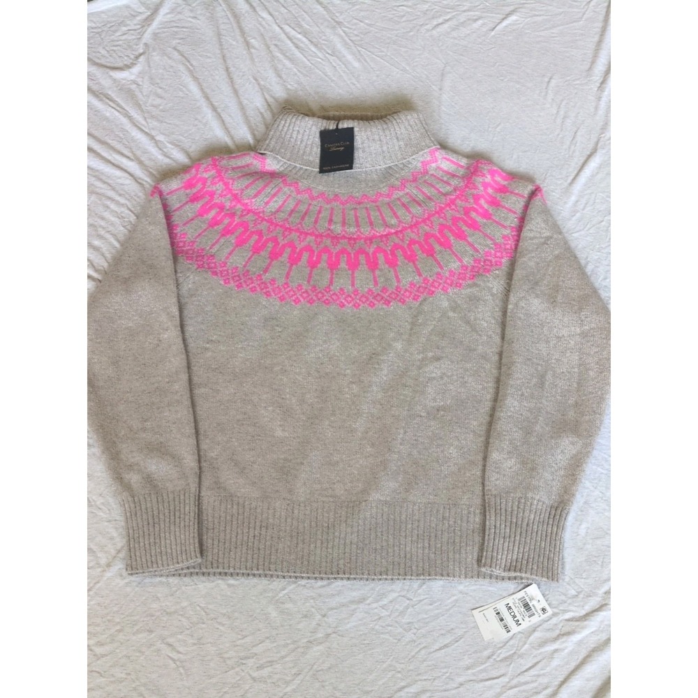 NWT Charter Club Festive Brights 100%‎ Cashmere Turtleneck Pullover Taupe Pink